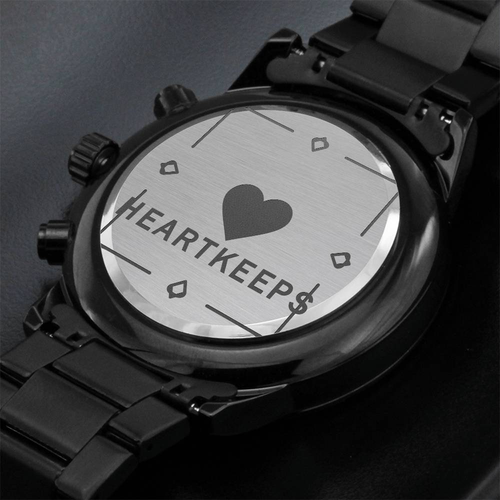 Non-Message Card Black Chronograph Watch with Engraving