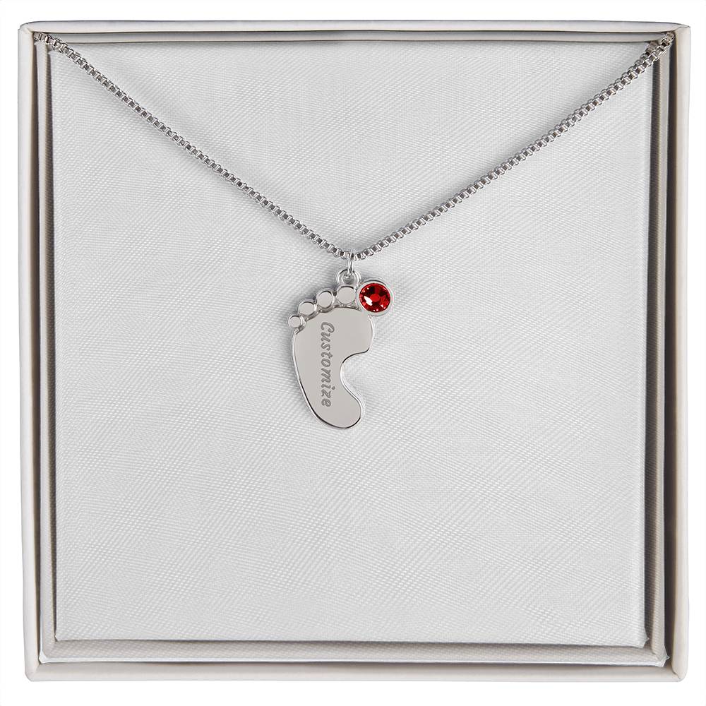 Baby Feet Necklace with Birthstone - Engraved