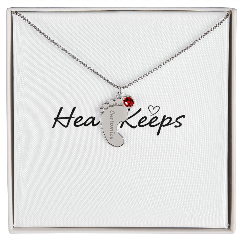 Baby Feet Necklace with Birthstone - Engraved  - BEST SELLER