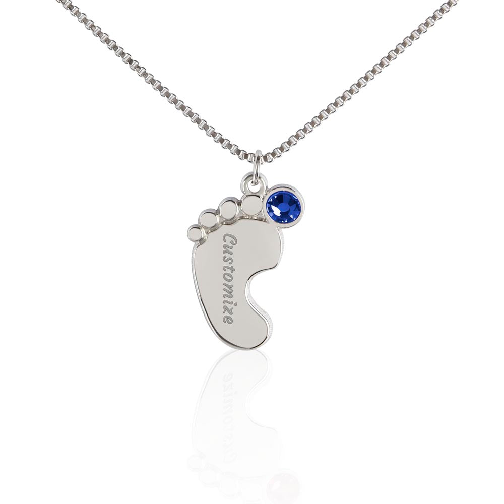 Baby Feet Necklace with Birthstone - Engraved