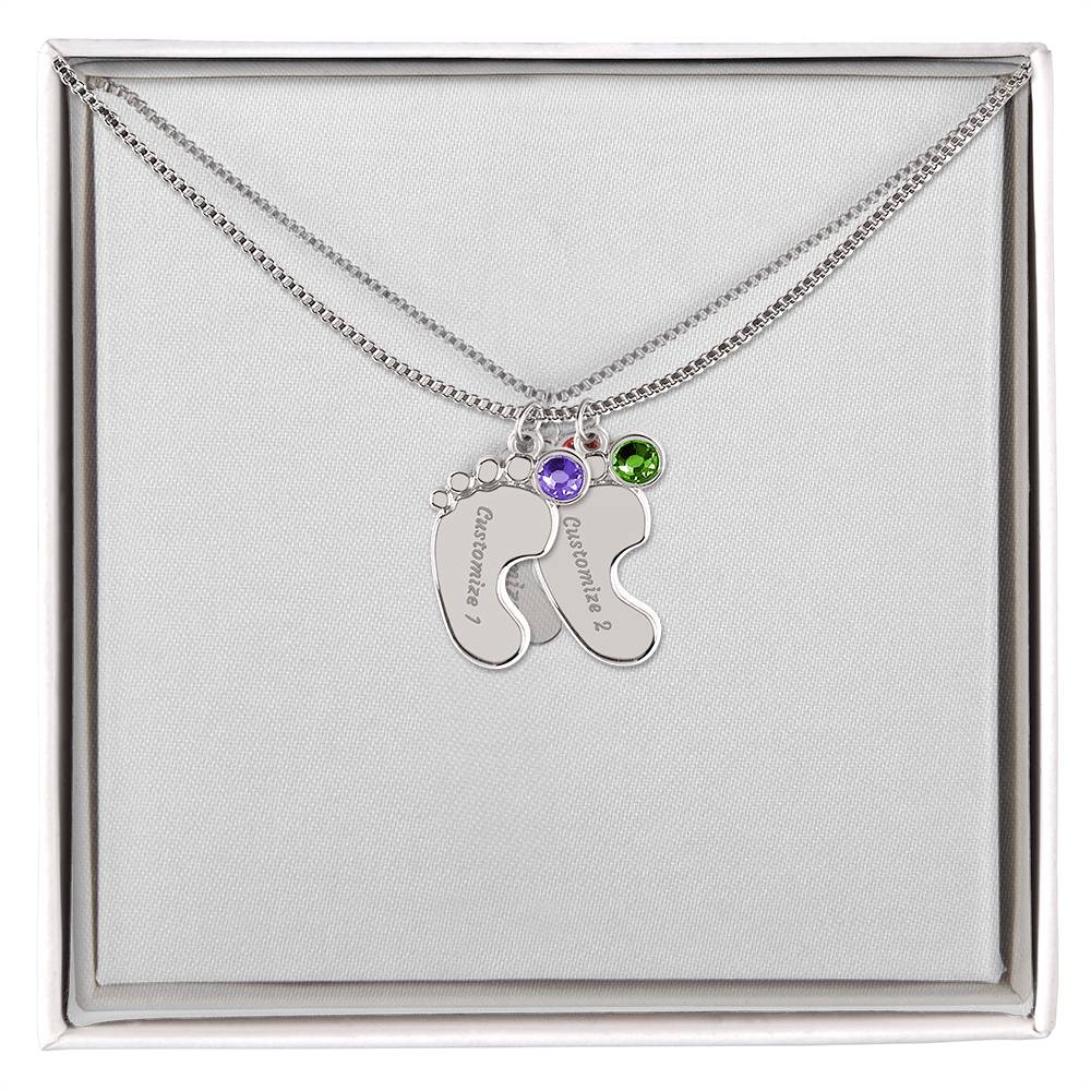 Baby Feet Necklace with Birthstone - Engraved