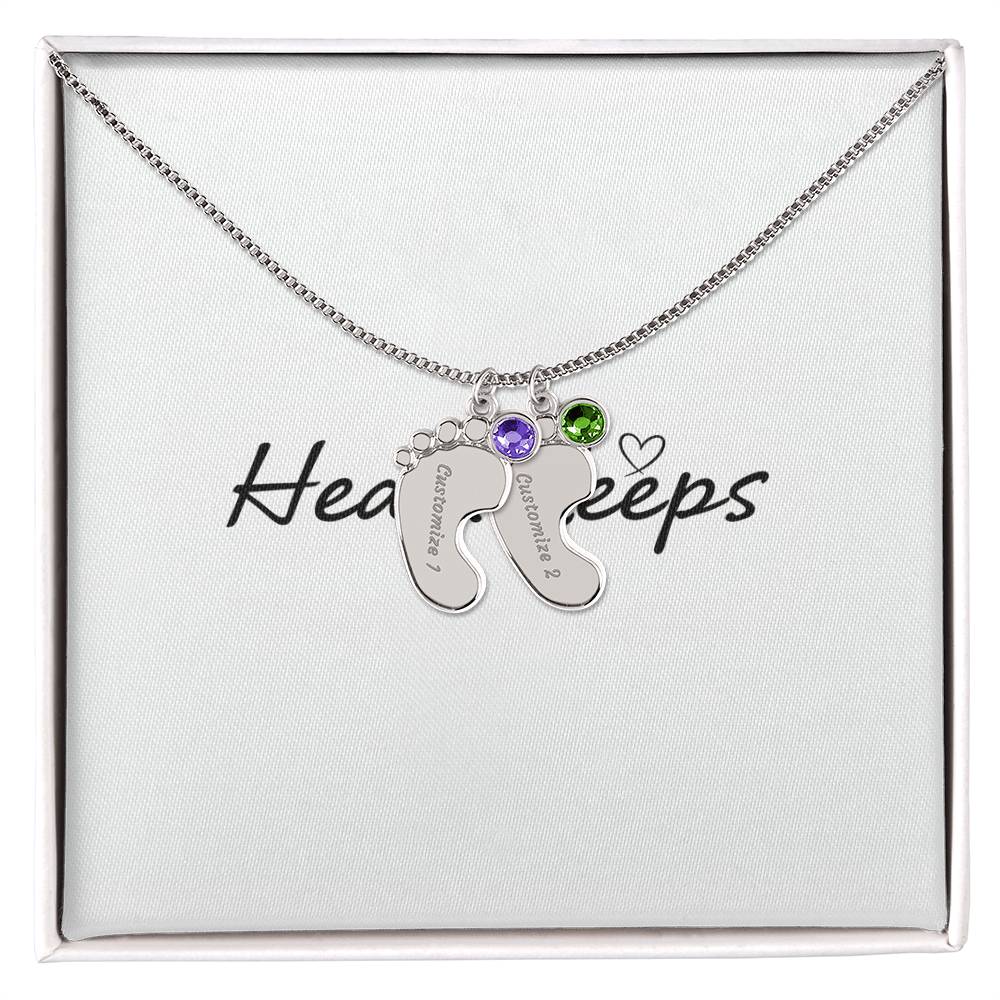 Baby Feet Necklace with Birthstone - Engraved  - BEST SELLER