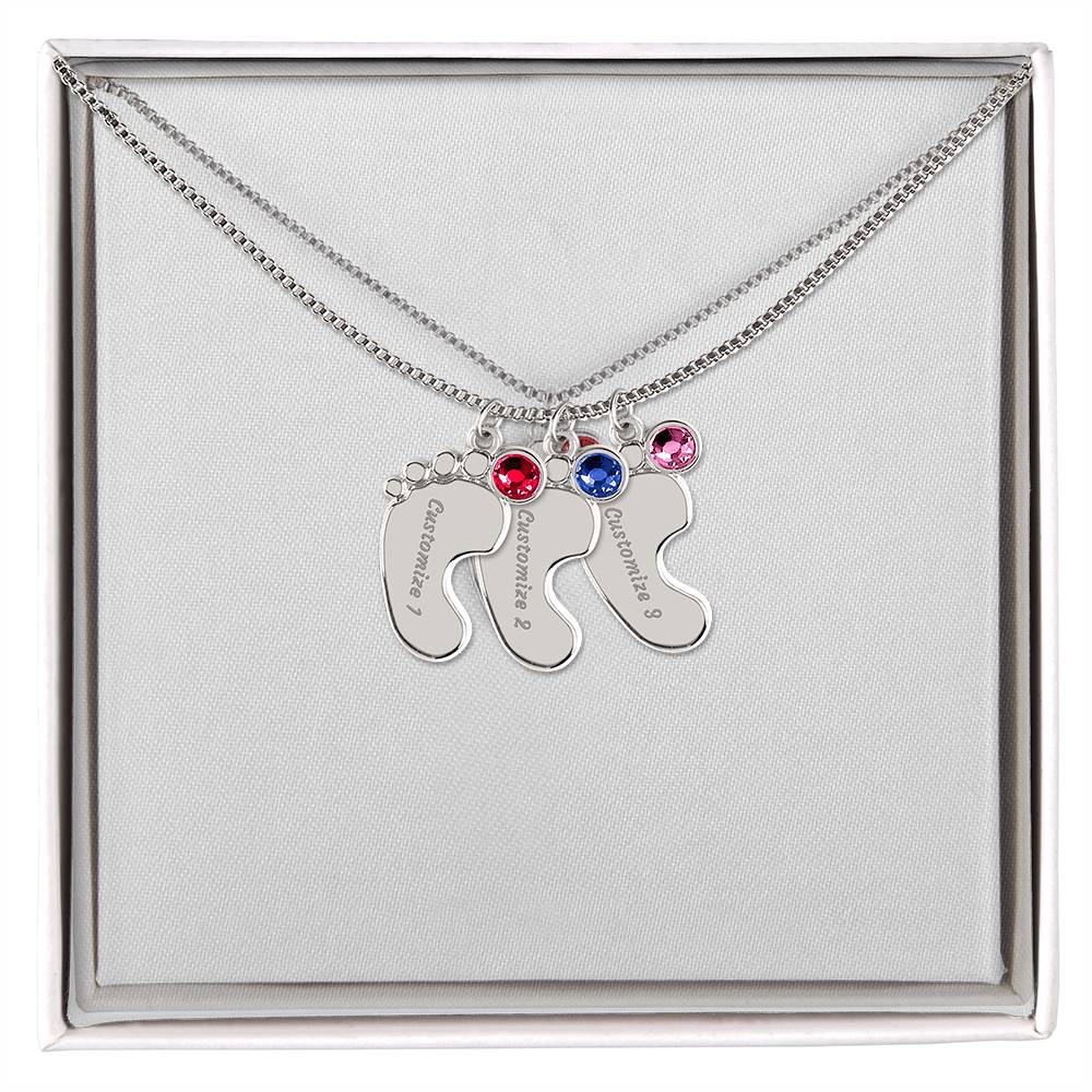 Baby Feet Necklace with Birthstone - Engraved