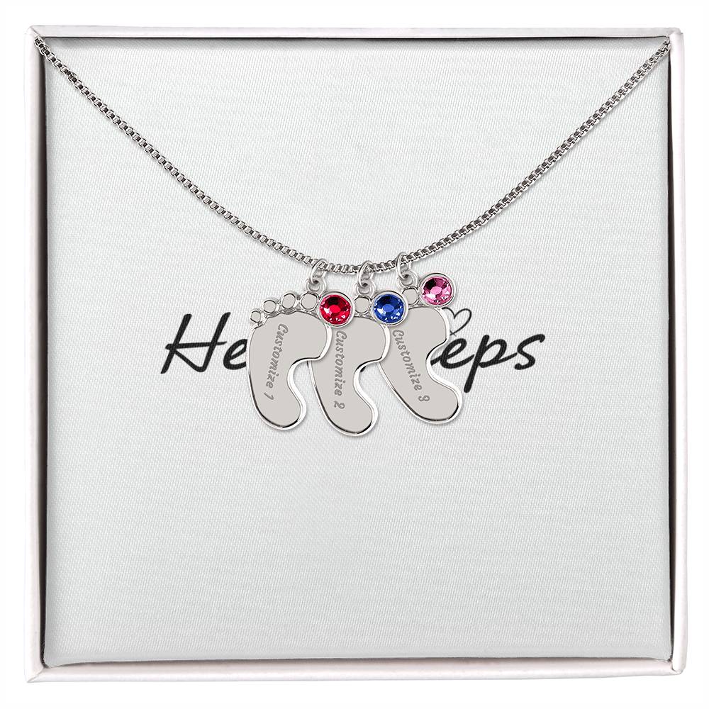 Baby Feet Necklace with Birthstone - Engraved  - BEST SELLER