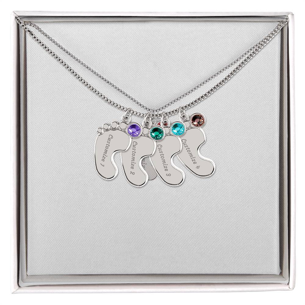 Baby Feet Necklace with Birthstone - Engraved
