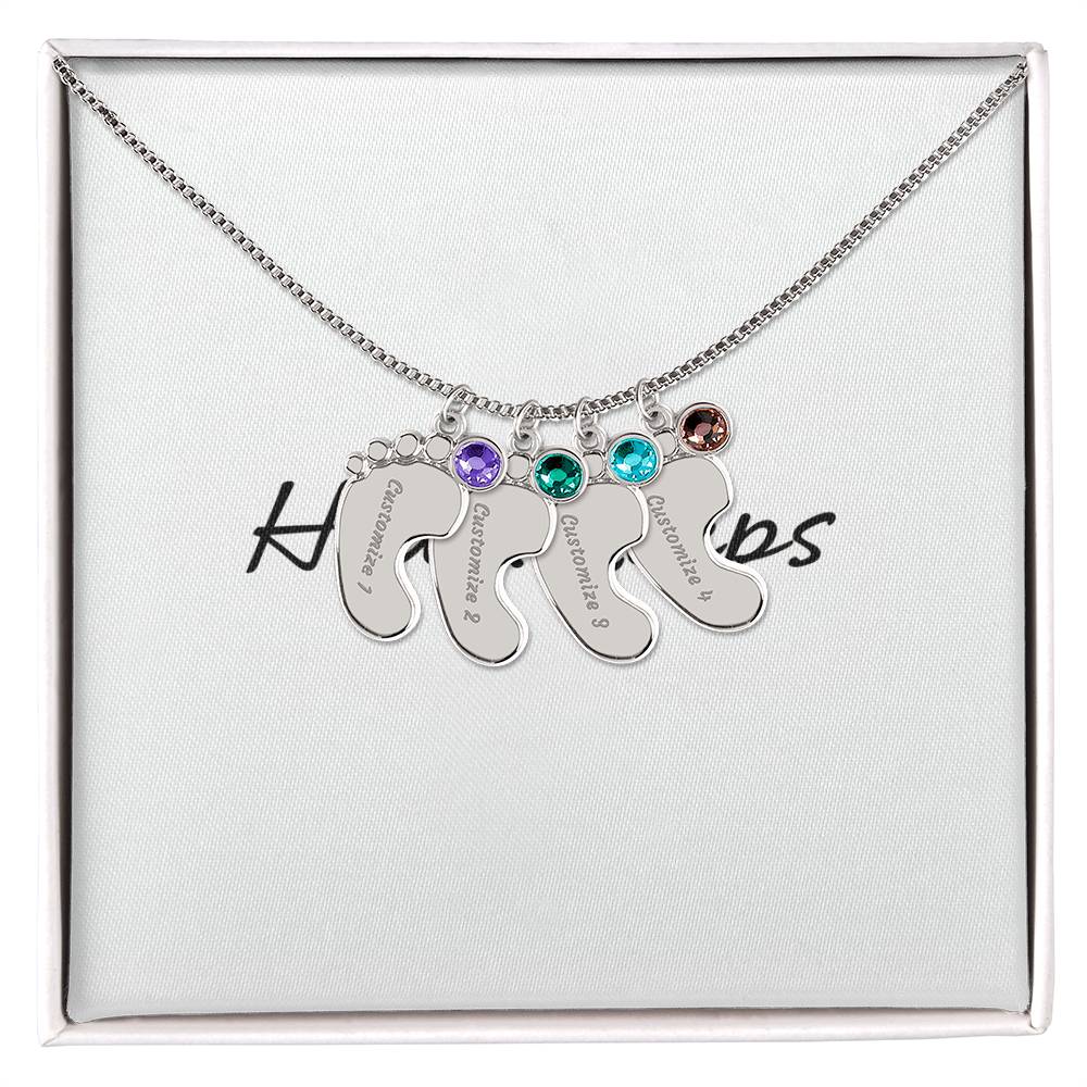 Baby Feet Necklace with Birthstone - Engraved  - BEST SELLER