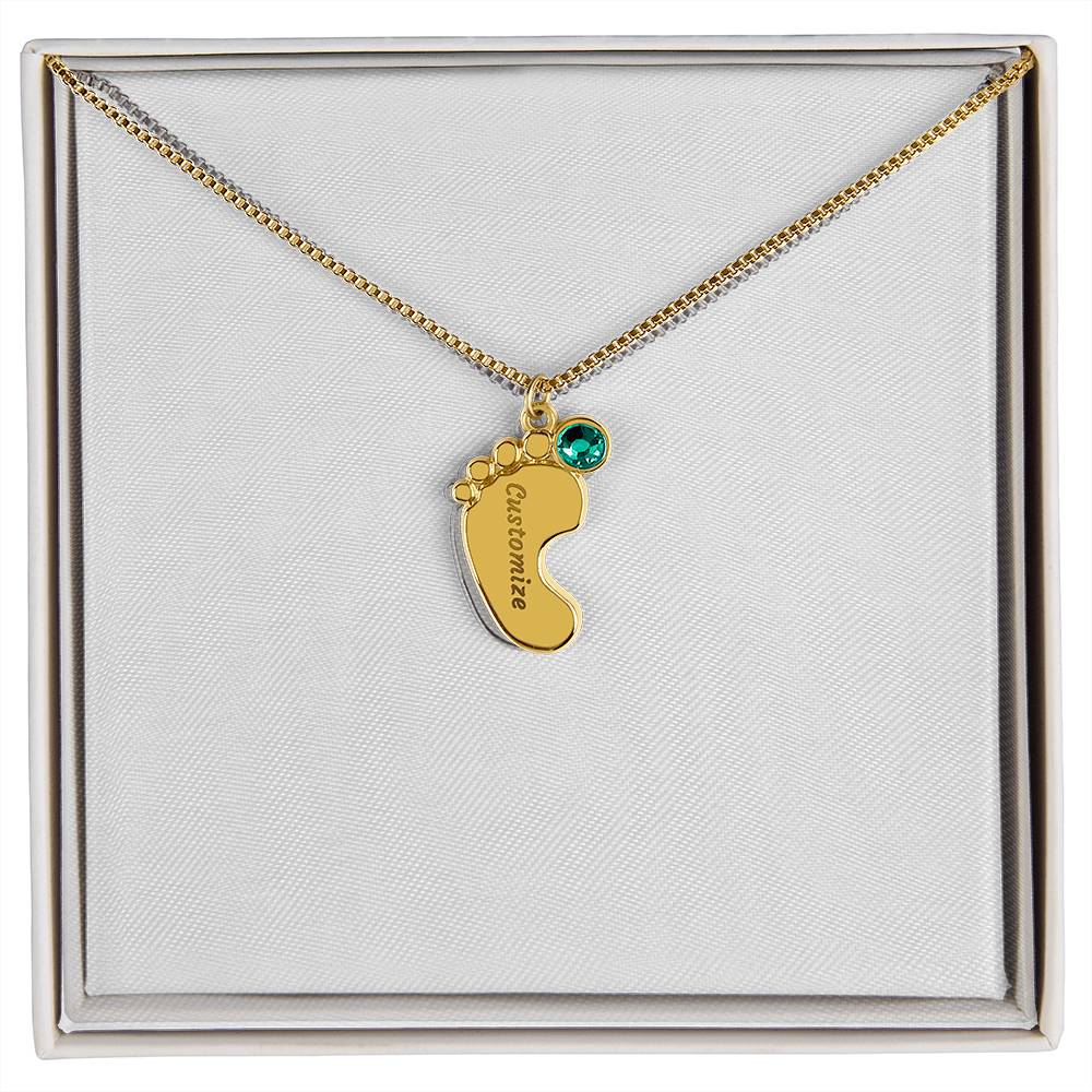 Baby Feet Necklace with Birthstone - Engraved