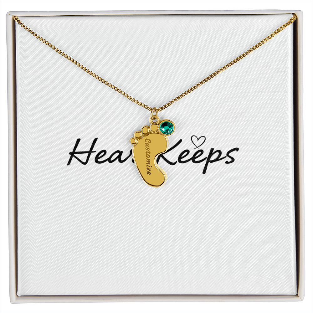 Baby Feet Necklace with Birthstone - Engraved  - BEST SELLER