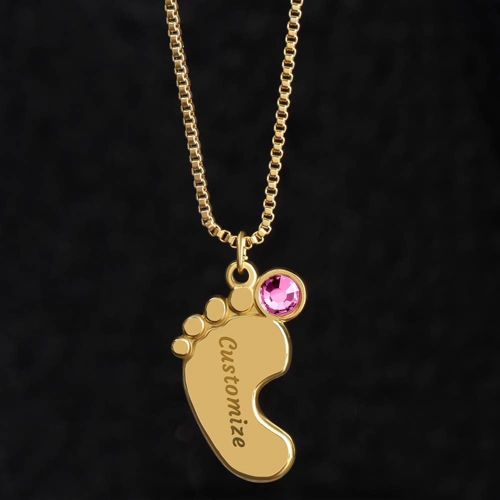 Baby Feet Necklace with Birthstone - Engraved
