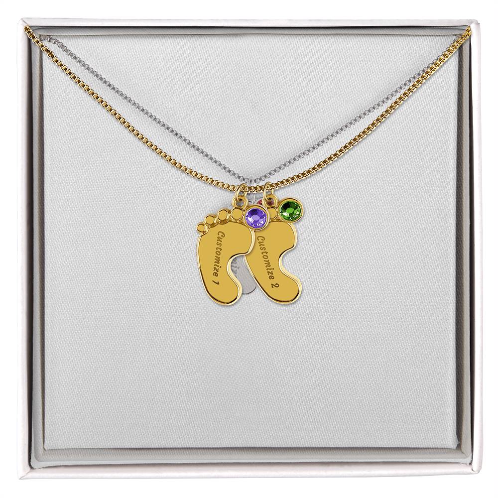 Baby Feet Necklace with Birthstone - Engraved