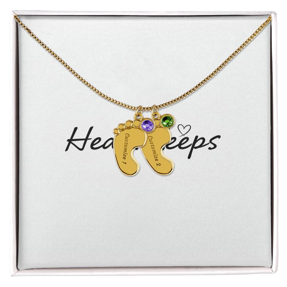 Baby Feet Necklace with Birthstone - Engraved  - BEST SELLER