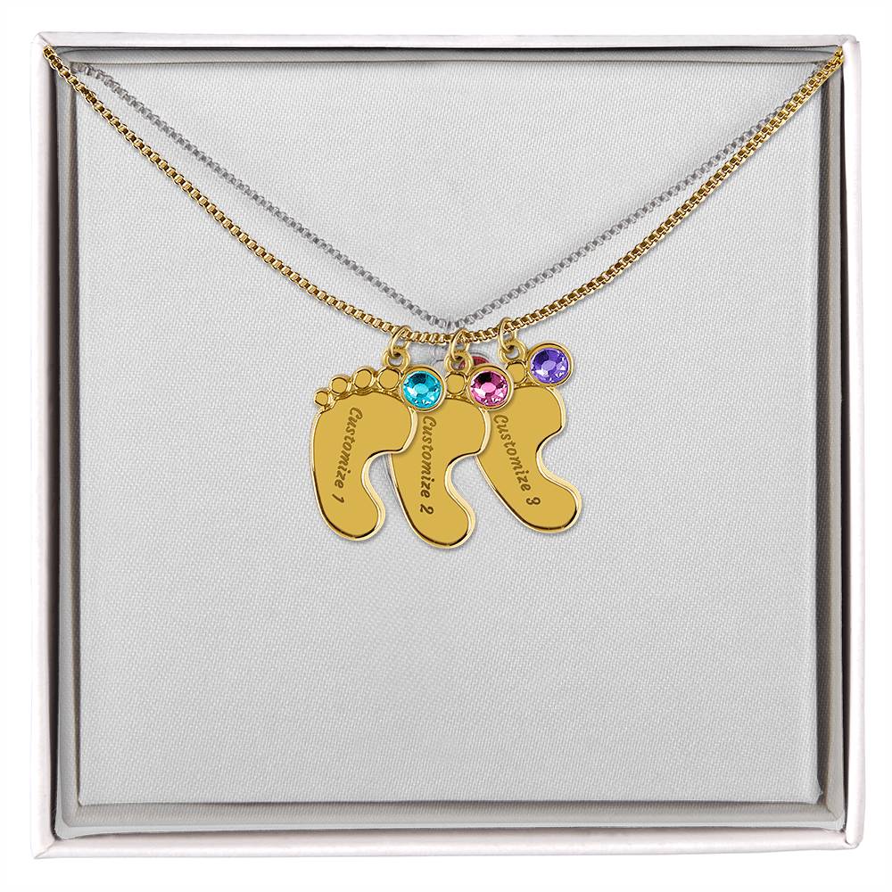 Baby Feet Necklace with Birthstone - Engraved