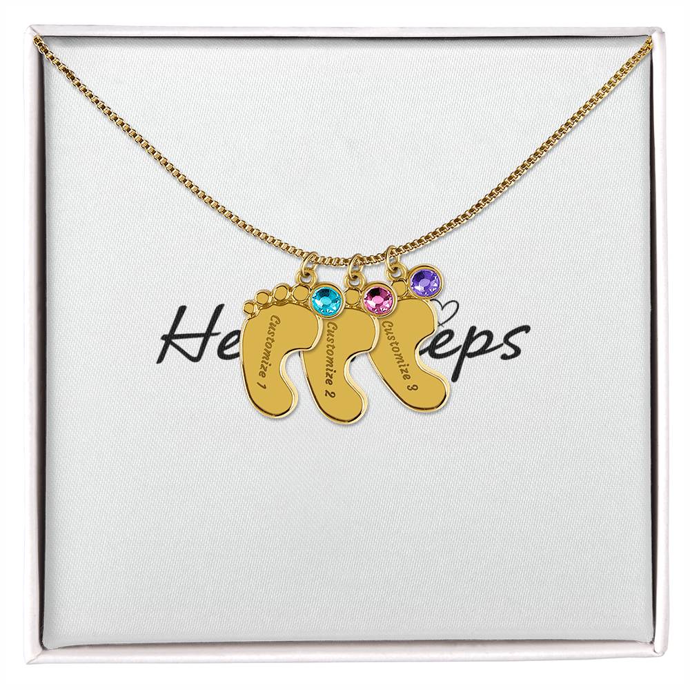 Baby Feet Necklace with Birthstone - Engraved  - BEST SELLER
