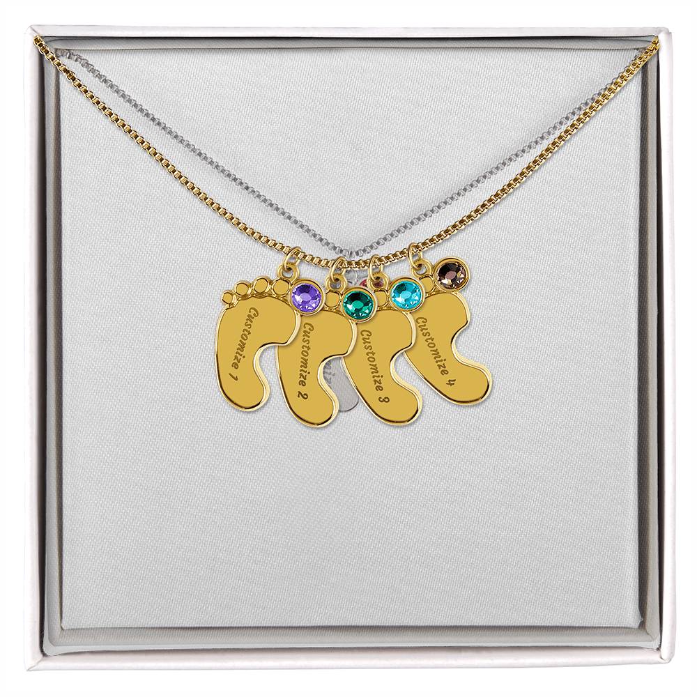 Baby Feet Necklace with Birthstone - Engraved
