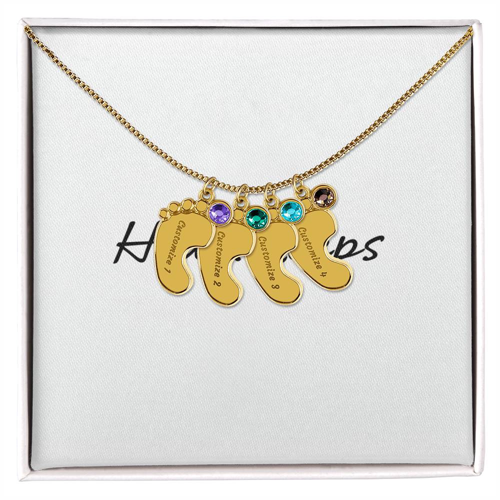 Baby Feet Necklace with Birthstone - Engraved  - BEST SELLER