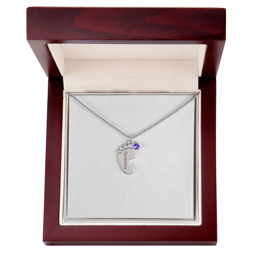 Baby Feet Necklace with Birthstone - Engraved