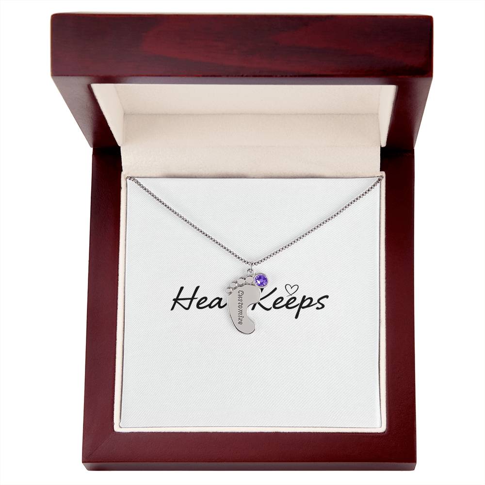 Baby Feet Necklace with Birthstone - Engraved  - BEST SELLER