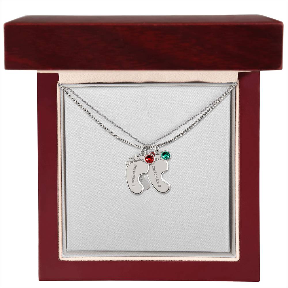 Baby Feet Necklace with Birthstone - Engraved