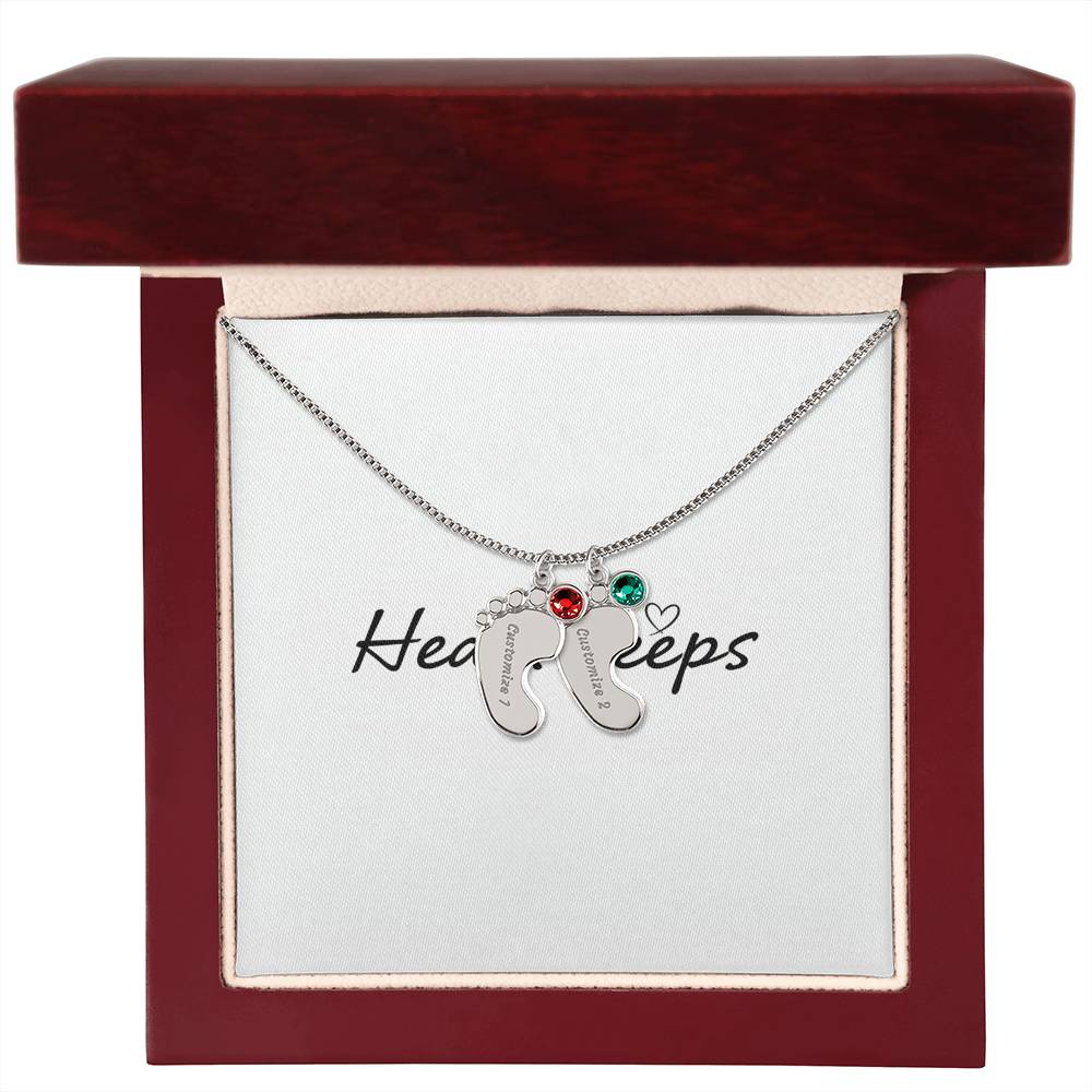 Baby Feet Necklace with Birthstone - Engraved  - BEST SELLER