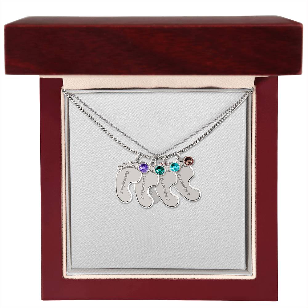 Baby Feet Necklace with Birthstone - Engraved