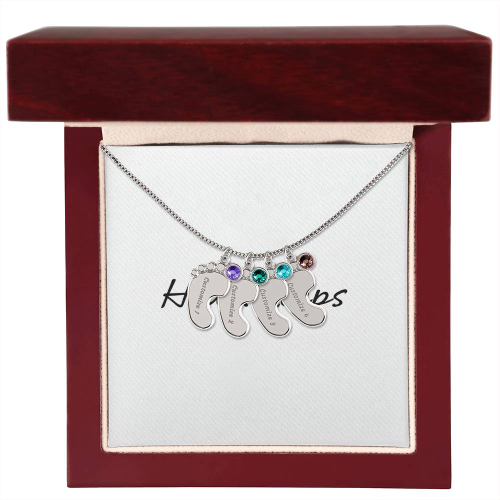 Baby Feet Necklace with Birthstone - Engraved  - BEST SELLER