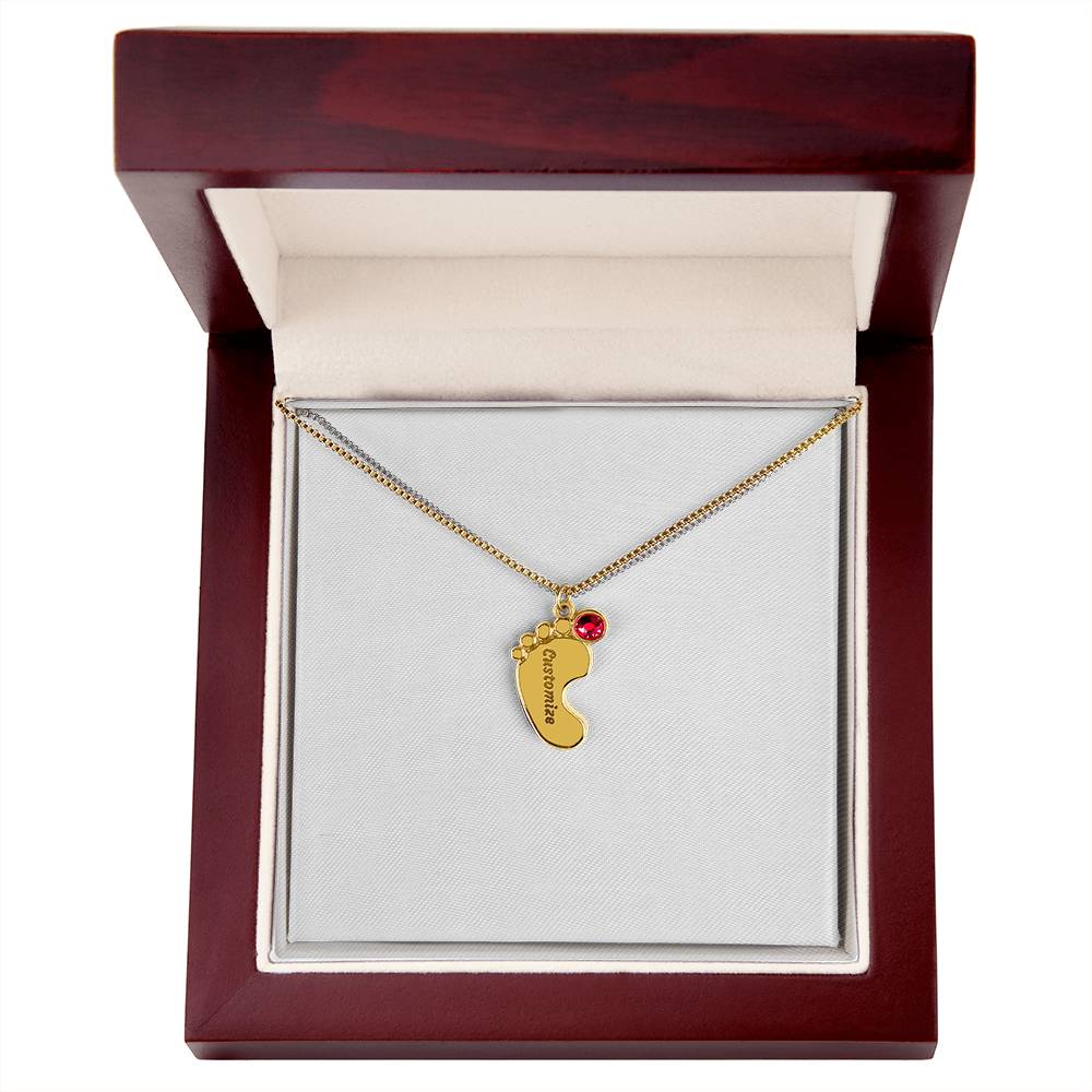Baby Feet Necklace with Birthstone - Engraved