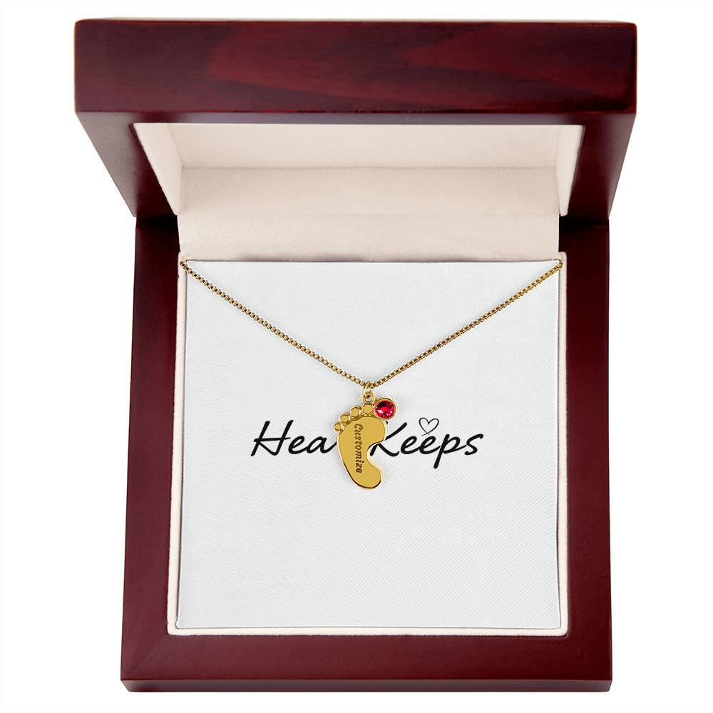 Baby Feet Necklace with Birthstone - Engraved  - BEST SELLER