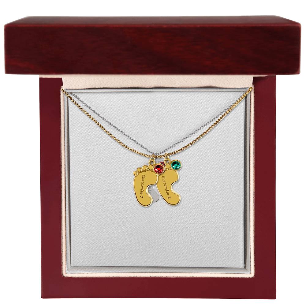 Baby Feet Necklace with Birthstone - Engraved