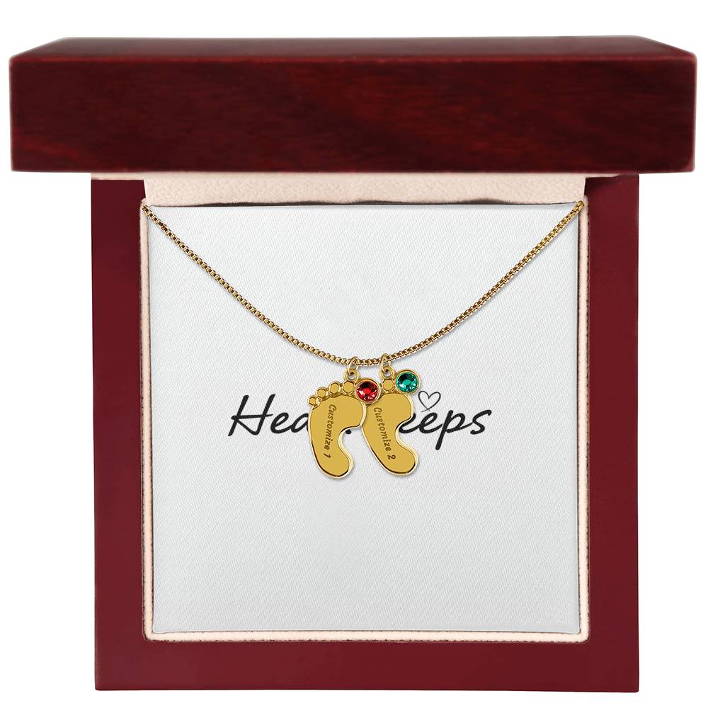 Baby Feet Necklace with Birthstone - Engraved  - BEST SELLER