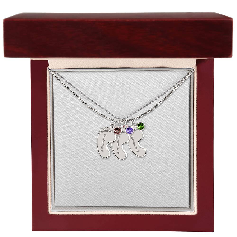 Baby Feet Necklace with Birthstone - Engraved