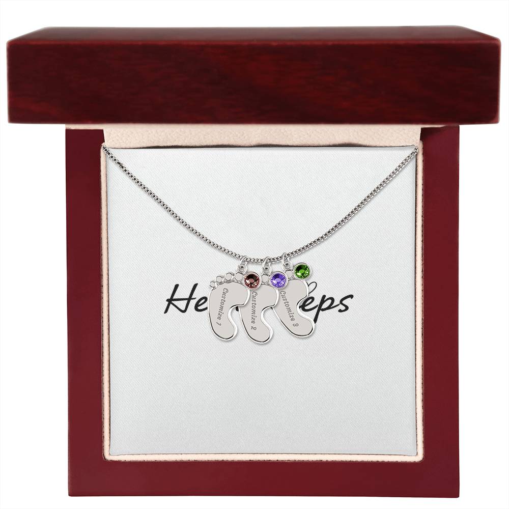 Baby Feet Necklace with Birthstone - Engraved  - BEST SELLER