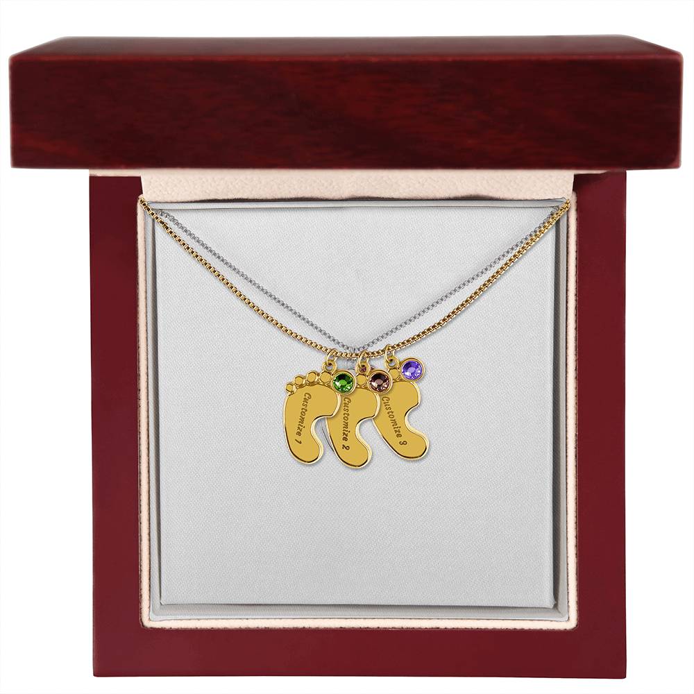 Baby Feet Necklace with Birthstone - Engraved