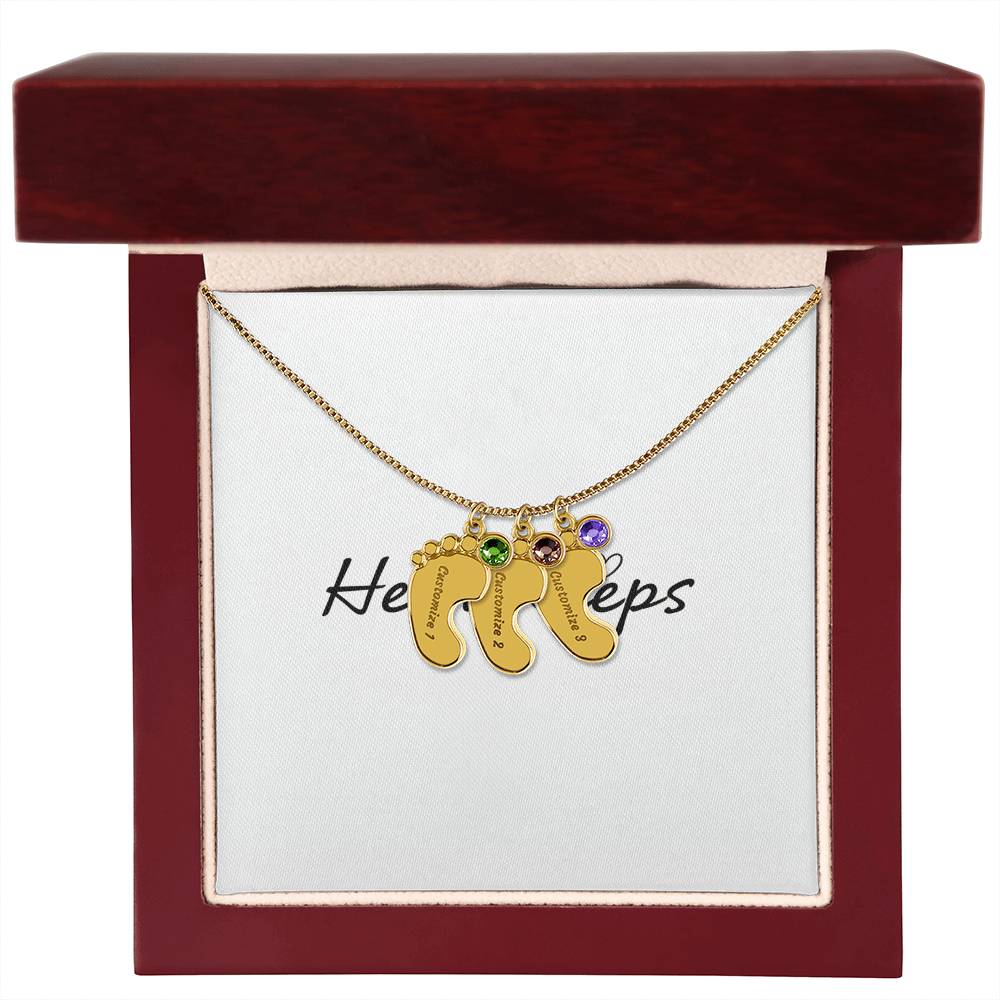 Baby Feet Necklace with Birthstone - Engraved  - BEST SELLER