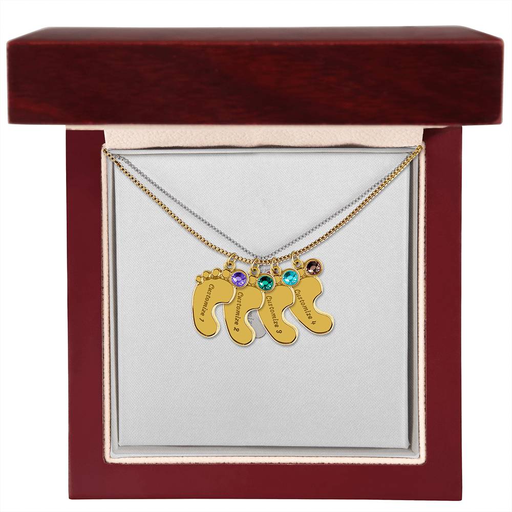Baby Feet Necklace with Birthstone - Engraved