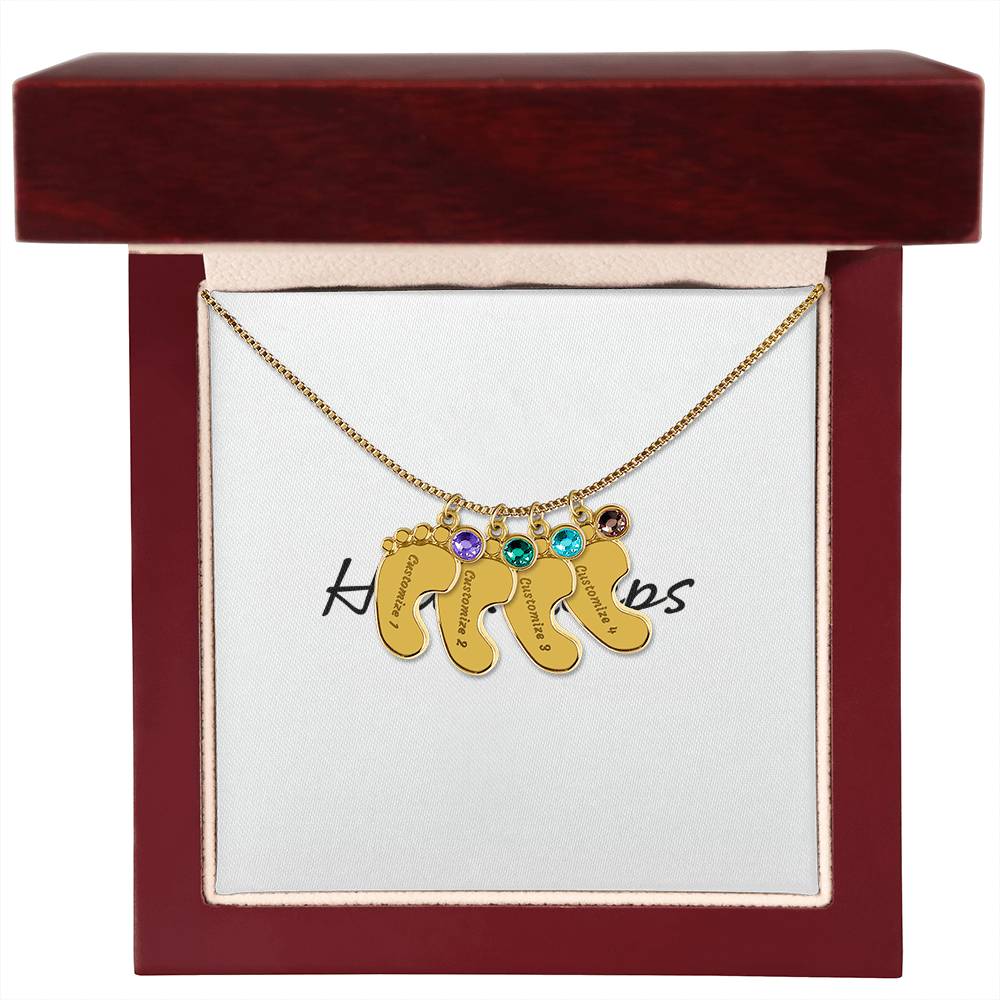 Baby Feet Necklace with Birthstone - Engraved  - BEST SELLER