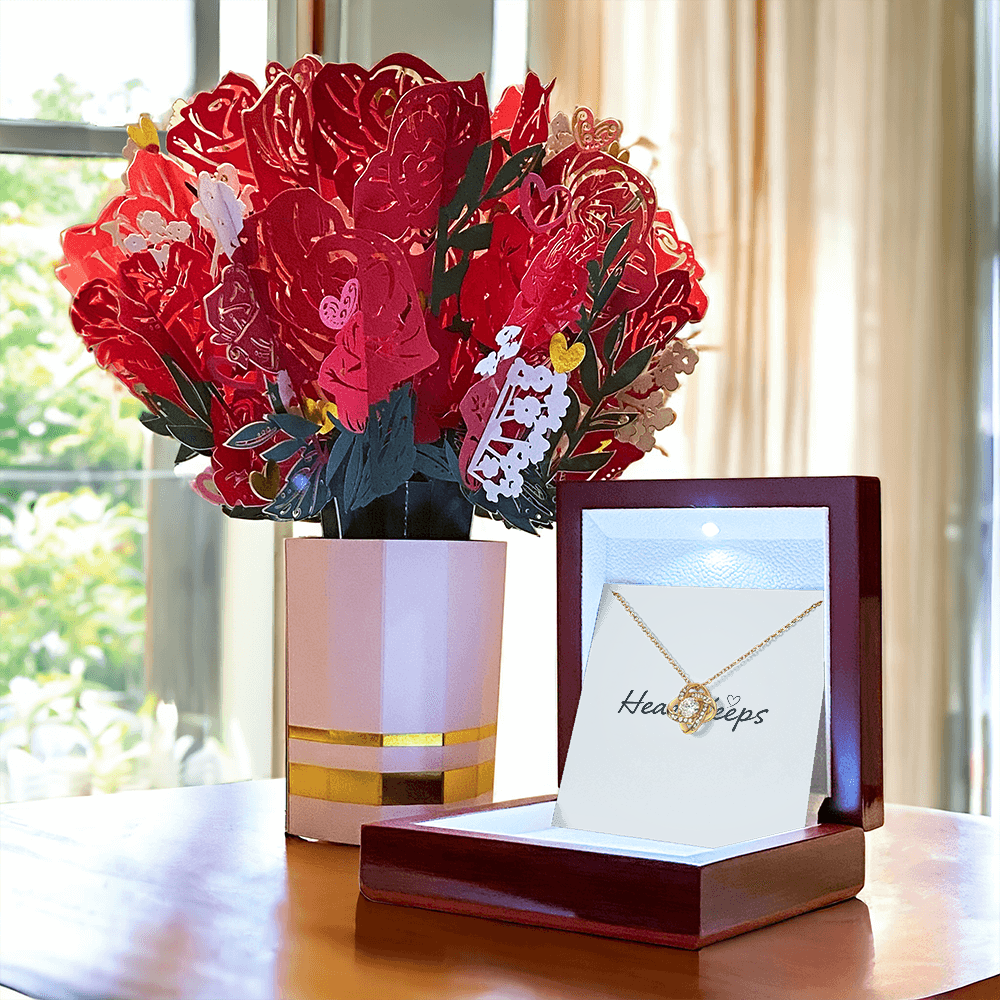 Love Knot Necklace & Sweetest Devotion Flower Bouquet